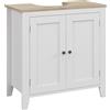 kleankin Mobile Sottolavabo Bagno a U con Ripiano Regolabile Interno, in MDF, 60x30x60 cm, Bianco e color Legno|Aosom