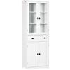 HOMCOM Credenza da Cucina Alta con 2 Armadietti e Cassetto, Ante a Vetri e Ripiani Regolabili, 60x30x160cm, Bianco