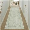 HUGEAR Tappeto runner vintage verde, 60 x 180 cm, lavabile in lavatrice, per cucina, anticato, antiscivolo, lungo tappeto per interni, retrò, floreale, per camera da letto, ufficio, lavanderia