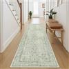 HUGEAR Tappeto runner vintage verde, 60 x 240 cm, lavabile in lavatrice, per cucina, anticato, antiscivolo, lungo tappeto per interni, retrò, floreale, per camera da letto, ufficio, lavanderia