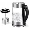 CLEARFEE Maris - Bollitore in vetro da 1,7 l, display LCD con regolazione della temperatura e funzione di mantenimento in caldo, colino e inserto, in acciaio inox, spegnimento automatico, bollitore