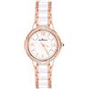 MICGIGI Orologio da polso al quarzo da donna Orologio analogico rotondo bianco in ceramica con quadrante semplice Bracciale in lega di acciaio inossidabile