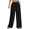 Nuofengkudu Larghi Pantaloni Palazzo Donna Estivi Coulisse Elastico Vita Alta Tasche Comodi Eleganti Lunghi Leggeri Yoga Pantalone Gamba Larga Traspiranti Sportivi Spiaggia Casual Joggers Nero L