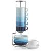 Sweejar Home Sweejar Set di 6 tazze da caffè e piattino, impilabili, in porcellana Demitasse con supporto in metallo, 70 ml, per latte, caffè, cappuccino, tè Colore simile.