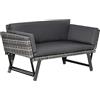 Outsunny Divano da Giardino in Rattan e Acciaio, Divano 2 Posti per Esterno con Imbottitura e Braccioli Ribaltabili, 129x63x67cm, Grigio