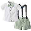 Yaopelky Bambino Completi estivi da gentiluomo Camicia a maniche corte con papillon Pantaloncini con bretelle Tuta 1-8 anni (Grigio, 2-3 anni)