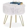 Relaxdays Sgabello in finta pelle, Struttura in Metallo, Rotondo, Soffice, Elegante, HxD: 40 x 38 cm, Bianco/Oro, pannelli MDF, acciaio, felpa, 1 pz