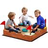 AIYAPLAY Sabbiera per Bambini 3-7 Anni a Forma di Castello con 4 Sedute in Legno di Abete, 90x90x17 cm, Multicolore | Aosom Italy