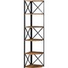 HOMCOM Libreria Angolare a Muro, Scaffale Stile Industriale in Legno e Metallo con 5 Ripiani, 39x39x175cm, Marrone Rustico|Aosom