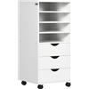 Vinsetto Cassettiera Portadocumenti da Ufficio con 4 Rotelle 4 ripiani 3 cassetti in Legno bianco 38 x 40 x 86.8 cm|Aosom