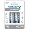 everActive Batteria AAA 800 mAh, 4 pezzi, NI-MH, Micro R03, ricaricabile, precaricata, Silver Line 1,2 V, 1 blister, colore: Argento