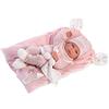 Llorens 73860 - Bambola Nica con occhi azzurri e corpo in vinile, con vestito rosa, copertura per ciuccio, catenella e cuscino morbido, 40 cm