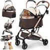 Gimars Passeggino Pieghevole per Cani Gatti 4 in 1 fino a 20 kg, Passeggino Cane con Trasportino Staccabile Cestello, Ruote Anteriori 360°, Parapioggia Freni Portabicchieri Cestino Portaoggetti, Cachi