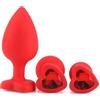 BONDAGERIE® Plug anale rosso in silicone con cuore rosso, sacchetto incluso, Taglia M