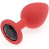 BONDAGERIE® Plug anale rosso in silicone con diamante Nero, sacchetto incluso, Taglia L