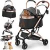 Gimars Passeggino Pieghevole per Cani Gatti 4 in 1 fino a 20 kg, Passeggino Cane con Trasportino Staccabile Cestello, Ruote Anteriori 360°, Parapioggia Freni Portabicchieri Cestino Portaoggetti, Nero