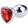 BONDAGERIE® Plug anale Sextoy 100% Sicuro con gioiello a forma di cuore Rosso, sacchetto velluto incluso, Taglia L