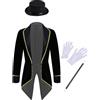 inhzoy Costume da Direttore del Circo per Bambino Unisex Giacca di Showman Ringmaster Costume Carnevale Halloween Cappotto Smoking Frac + Cappello + Bacchetta Magica + Guanti Nero 15-16 anni