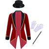 inhzoy Costume da Direttore del Circo per Bambino Unisex Giacca di Showman Ringmaster Costume Carnevale Halloween Cappotto Smoking Frac + Cappello + Bacchetta Magica + Guanti Borgogna 15-16 anni