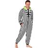 BEETLEJUICE Pigiama Intero Uomo con Cappuccio, Pile Tuta Intera - Regalo Uomo (Nero/Bianco, L)