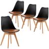 IPOTIUS IPOTUS Set di 4 Sedie da Pranzo Bicolore, Classiche Sedie da Cucina Scandinave dal Design Retrò per Caffè Ristorante Giardino (Schienale Nero e Cuscino in Pelle Marrone)