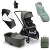 bugaboo Carrozzina Dragonfly completa Black / Forest Green , Essential Bundle