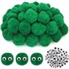 TOAOB THE ONE AND ONLY BABY TOAOB 50 Pezzi Pom Pom 4cm Verde Piccoli Pompom Ponpon 40mm Pompon e 100 Bianchi e Neri Occhi Adesivi per Portachiavi Fai da Te Crafts Decorazioni Bigiotteria Cucito