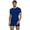 FALKE Warm Round Neck M S/S TS Filo Funzionale Asciugatura Rapida, Maglia Uomo, Blu Yve 6714, XXL