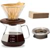 Polydremio Caffettiera Pour Over, caraffa in vetro borosilicato da 590 ml, con 100 filtri di carta misura 02, manico in noce e coperchio in vetro, 600 ml, trasparente