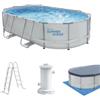 Piscina fuori terra ovale 488x305x107 cm con copertura, tappeto e filtro a cartuccia