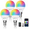 Aigostar Lampadine Alexa, Lampadine Wifi G45 E14 6.5W, Lampadina Smart RGBCW Compatibile con Alexa/Google Home, Nessun Hub Richiesto. Funzionamento a Distanza, Controllo Vocale, 4 Unità.