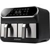 G3 Ferrari G10150 Friggitrice ad Aria Doppia Friggisano Duo, 1700 W, 8 Litri (4 + 4), 2 zone cottura, Display digitale, Ricettario incluso, Timer, Nero/Acciaio