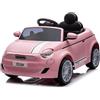 sun baby Auto elettrica per bambini Fiat 500 di 3 anni, potenza motore 2x30W, volante con suono, cinture di sicurezza (Rosa)
