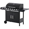 VivaGarden Barbecue a Gas da Giardino BBQ da Esterno con Coperchio 7 Bruciatori da 20kW Fornello Laterale e 2 Ruote 135x50x100cm Nero - 065V91/846