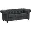 DecHome Divano 3 Posti Stile Chesterfield Trapuntato con Molle Insacchettate Finta Pelle 213x86x79 cm colore Nero - K620BK