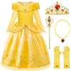 ReliBeauty Vestito Costume Principessa Carnevale Bambina Halloween Giallo con Accessori,110