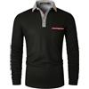 VMSUCIJ Polo da Uomo a Maniche Lunghe Regular Fit con Design Patchwork a Contrasto Camicia da Golf Outdoor con Taschino,Nero,3XL