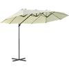 Easycomfort Ombrellone Doppio in Acciaio e Poliestere Anti-UV Impermeabile, 440x270x250cm, Beige