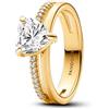 PANDORA Timeless Anello con cuore placcato in oro 14k con zirconi cubici trasparenti, 58