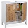 Relaxdays Mobiletto Sottolavabo a 2 Scomparti, Armadietto Lavandino, Ante in Rattan, Spazio per Sifone, Bianco Naturale