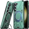 DASFOND Cover Compatibile con Samsung S23, Militare Rigida Armor Custodia con Anello Cavalletto, Antiurto Protettiva Case in Robusto TPU per Samsung S23(6,1"), Verde Scuro