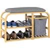 HOMCOM Panca Scarpiera da Ingresso con Seduta Imbottita, Design a Doghe e Cestino Estraibile, 70x30x45 cm, Legno | Aosom Italy