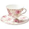 fanquare Tazze e piattini da tè con fiori rosa, Tazze da caffè in porcellana rosa vintage da 200 ml con bordo dorato, Set di tazze e piatti da caffè in porcellana da donna, Latte