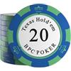 Bullets Playing Cards, 25 fiches da poker Carmela in argilla per set da poker, valore 20, 14 g, diametro 4 cm, colore blu -