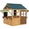 AIYAPLAY Casetta per Bambini 3-8 Anni con 5 Finestre e 2 Lavagne, in Legno di Abete, 173x117x144 cm, Marrone e Blu