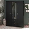 Armadio guardaroba moderno 3 ante battente 2 cassetti L137xH196 cm nero specchio Dokk