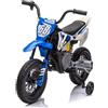 Mondial Toys Moto Elettrica per Bambini 12V Super Cross Enduro 3-6 Anni con 2 Potenti Motori Acceleratore a Manopola Ruote Grandi Battistrada Bluetooth Musica Sospensioni Rotelle Batteria Trasportabile Blu