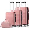 KONO set di 4 Valigia Bagaglio a Mano Rigida e Leggera ABS Trolley (55/65/74cm) con 4 Ruote Rotanti e Lucchetto TSA & Borsa da Viaggio 40x20x25 Ryanair, Nude