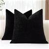 JOTOM Set di 2 Fodere Cuscini 45x45 cm Morbida Ciniglia Fodere decorative Fodere per Cuscini 18x18 Pollici Copricuscini Solidi per Divano Divano Soggiorno Letto Home Decor (Nero)