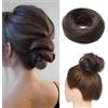 Silk-co Chignon Capelli Veri Extension Ciambella con Elastico Voluminoso Hair Bun Updo Crocchia Capelli Lisci 17g #2 Marrone Scuro